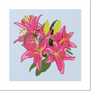 Stargazer Lily Flowers Digital Painting Posters and Art